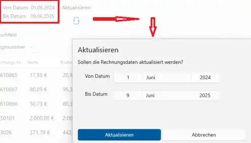 Datumsbereich über „Aktualisieren“ festlegen