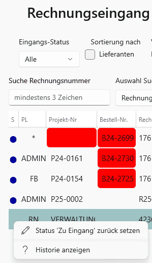 Status „Zu Eingang“ zurücksetzen