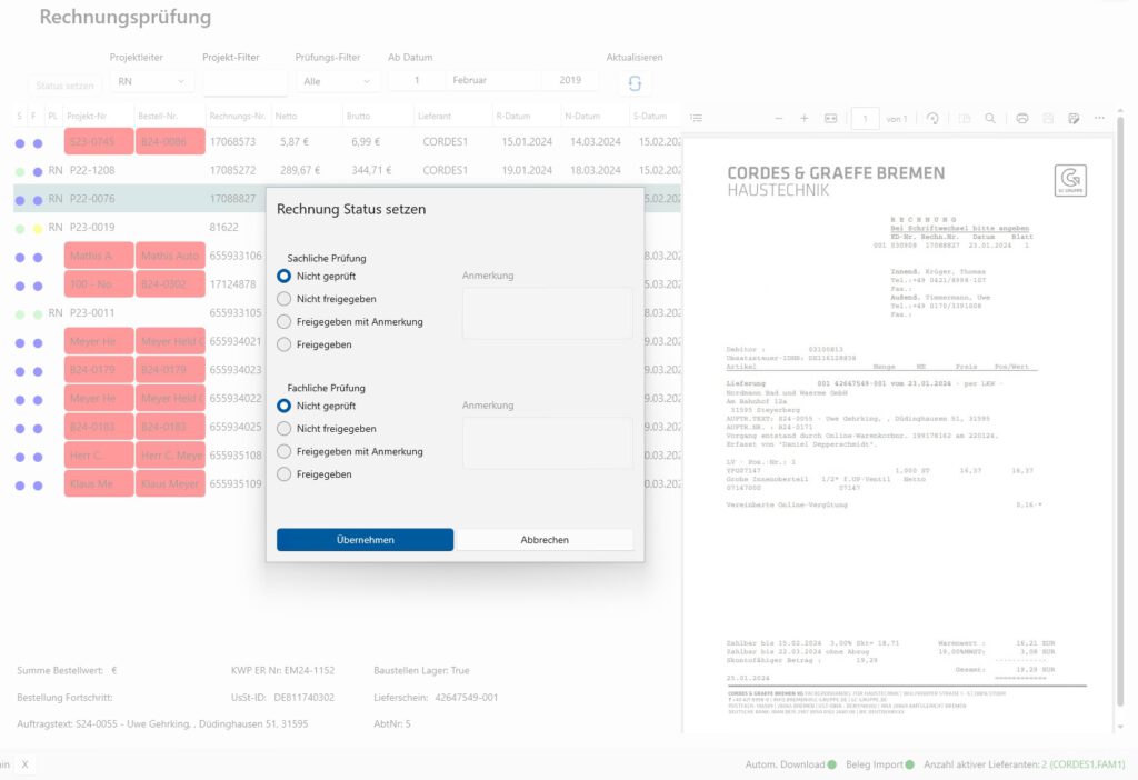 Dashboard zur Rechnungsfreigabe im EinkaufsMonitor