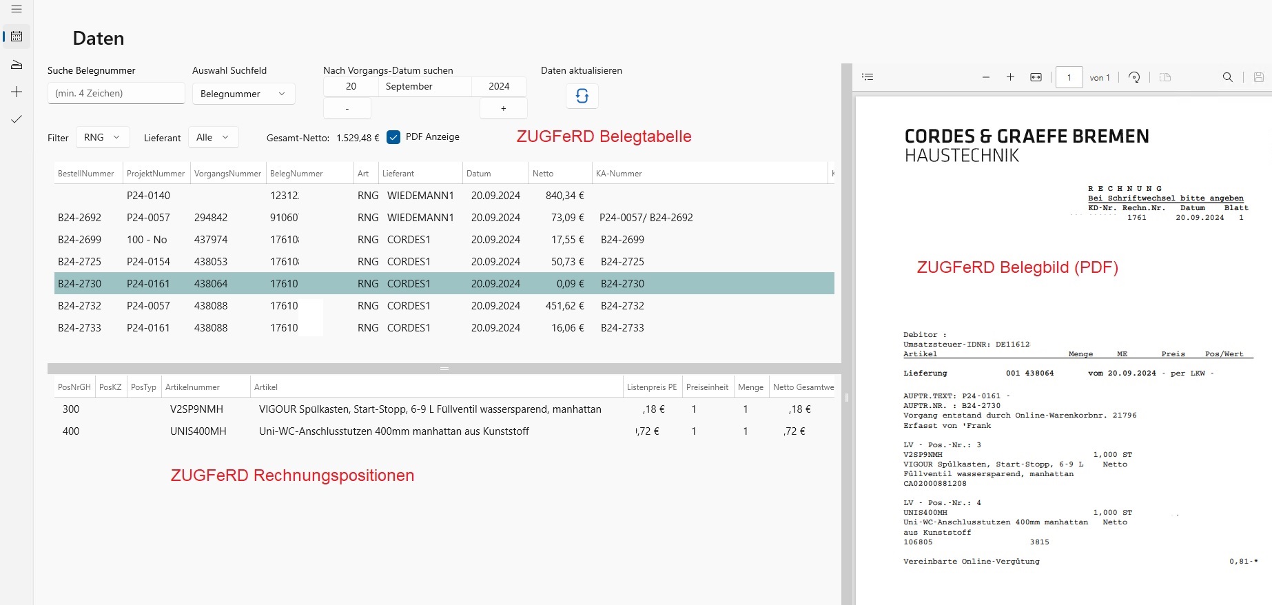 EinkaufsMonitor Transfer – Belegübersicht