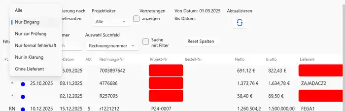 Filter Ohne Lieferant im Eingangs-Status