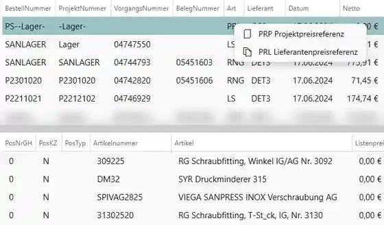 Rechtsklick: Beleg als PRP oder PRL kennzeichnen