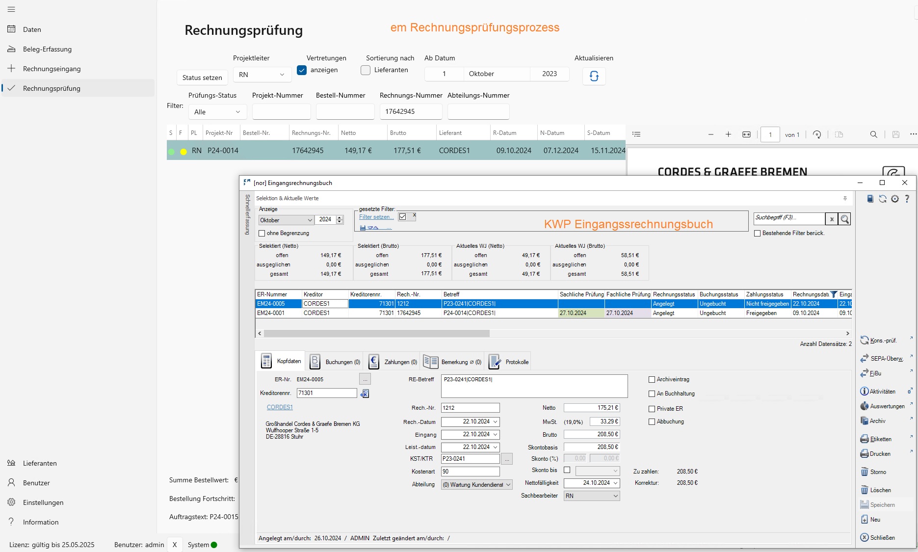 Rechnungsprüfungsprozess mit KWP Eingangsrechnungsbuch